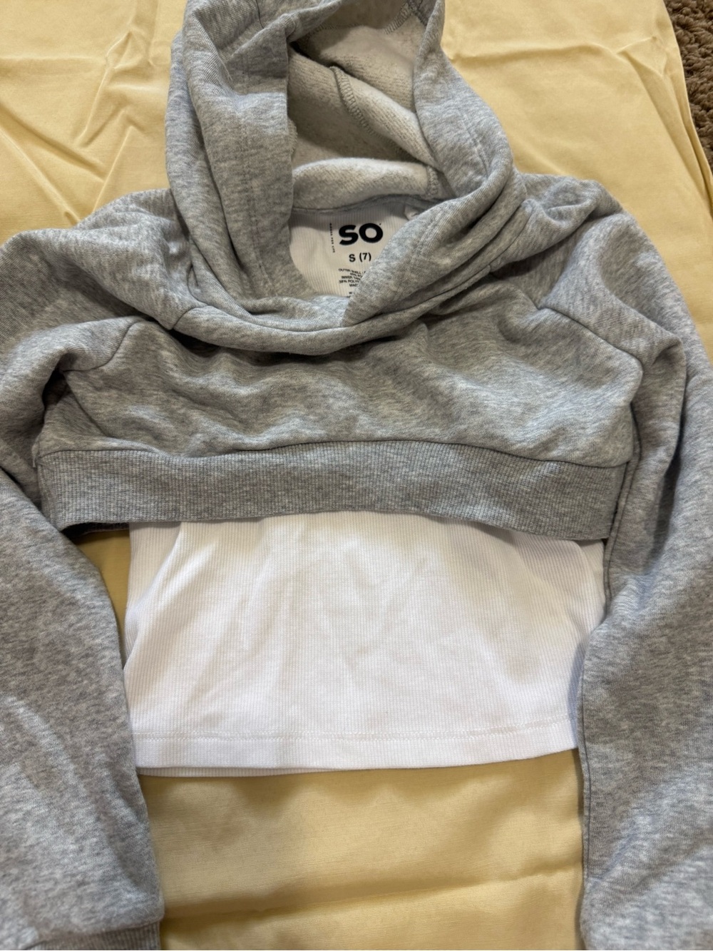 SO Grey Crop Hoodie with White Layered Tank